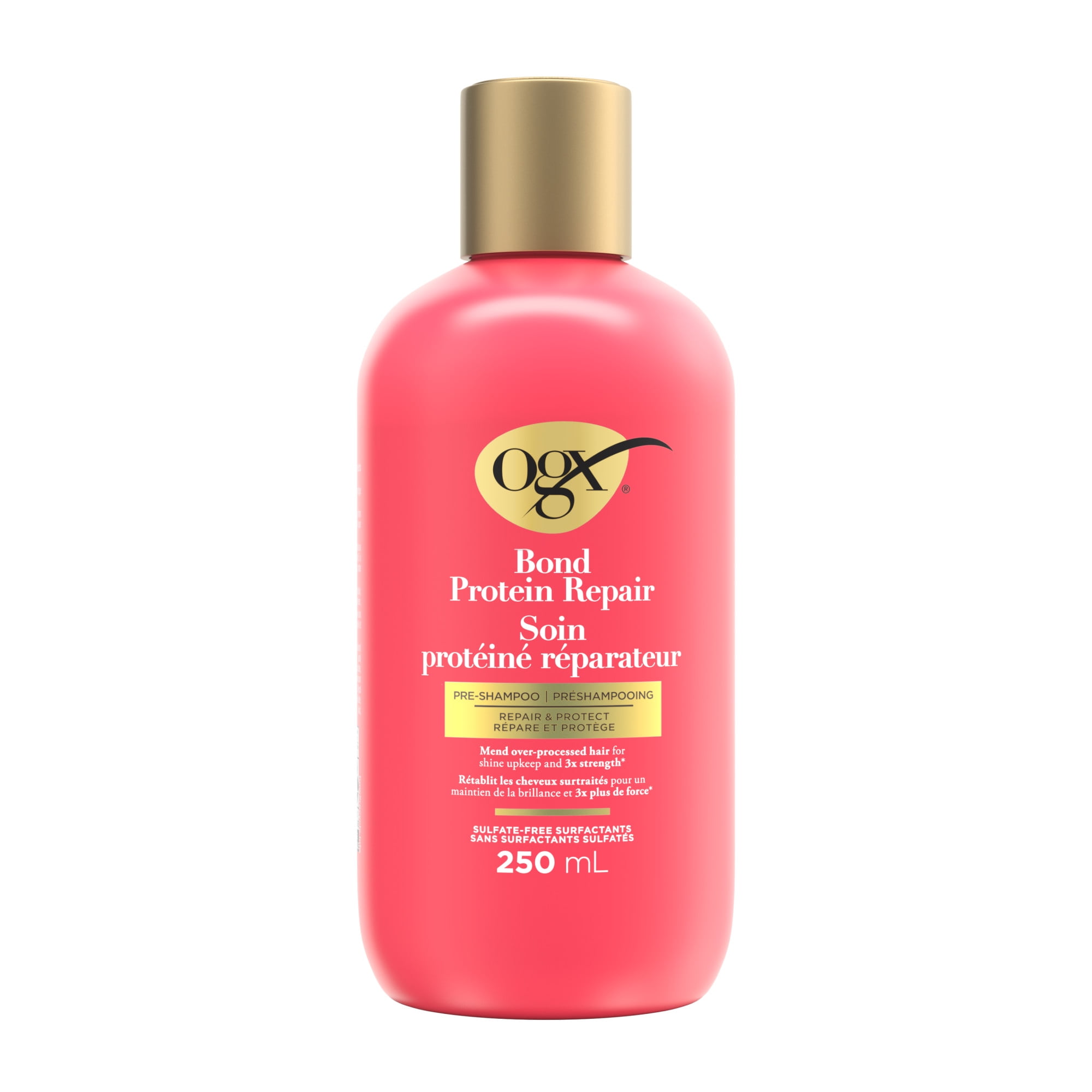 Préshampooing Soin protéiné réparateur OGX® Répare et protège, ce soin avant shampooing aide à réparer les cheveux surtraités pour des cheveux brillants et 3x plus forts*, surfactants sans sulfat 250 mL