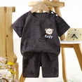 thumbnail image 2 of ZHANGDER Toddler Baby Boy Outfit Casual Outfit Short Sleeve T-Shirt Tops + Shorts Set Summer Clothes, Black 6-12 Months, 2 of 5