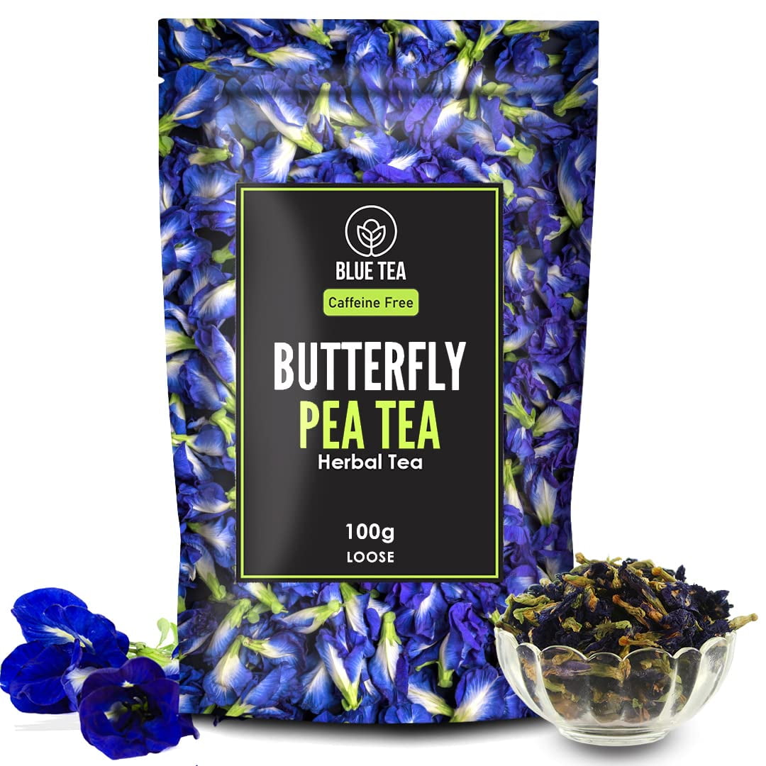 BLUE TEA - Butterfly Pea Flower Tea - 100 grams ( 200 cups) || FARM PACKED for Freshness || Iced Tea, Cooler, Cocktails , Mocktails | Caffeine free- Vegan - Premium Zipper