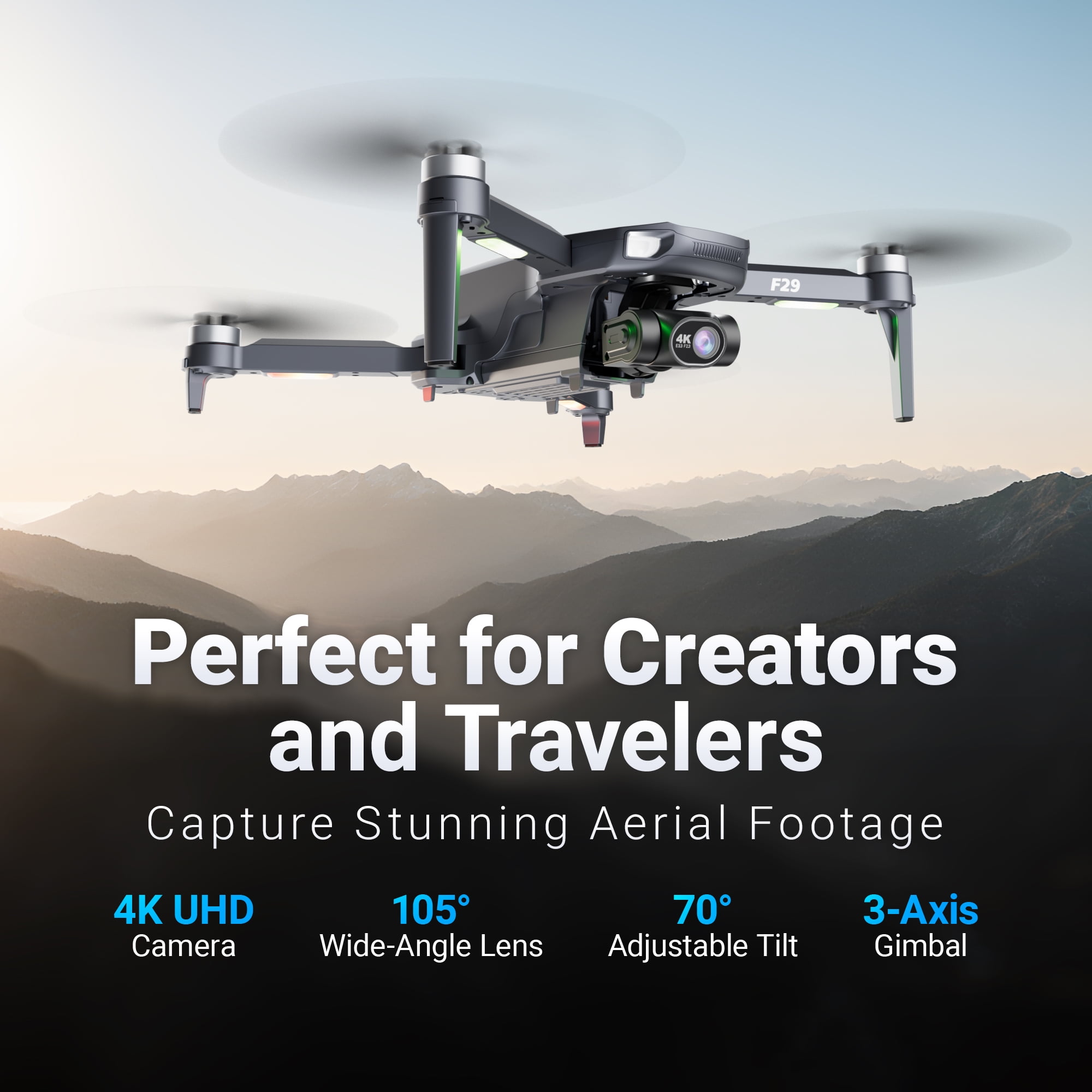 Contixo F29 Altura MAX 4K Aerial Drones for Adults with Camera, 3-Axis Gimbal Cinematic Drones for Adults with Remote & Case, Black