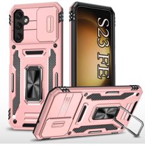 Phone Case for S23 FE Case for Samsung S23 FE Case,with Camera Cover and Kickstand,Heavy Duty Protective Cover for Galaxy S23 FE Case-Rose-Gold