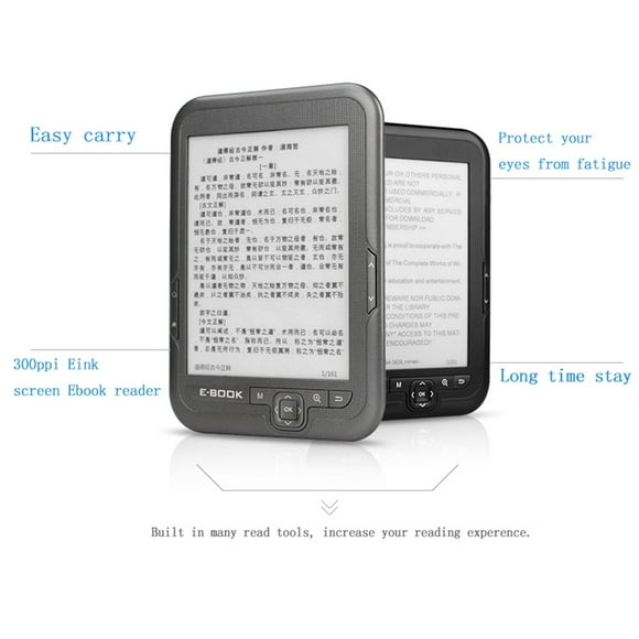 E - Book Reader, 6" E - Ink Screen Pocketbook, Double RAM Ereader Devices, Freely Adjustable Fonts, E - Readers for Kids, Adults and Seniors, Black