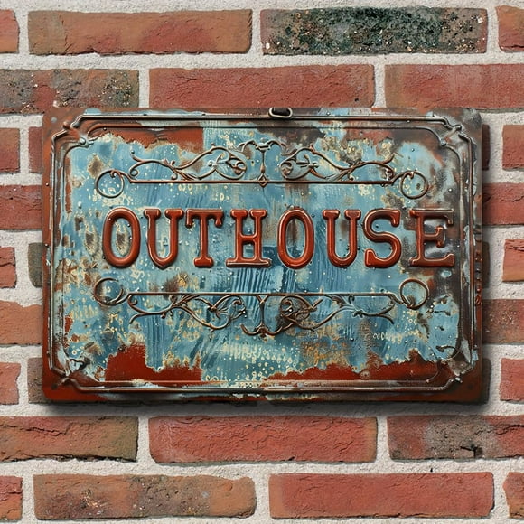 shiyou-1pc Rustic Vintage "OUTHOUSE" Metal Tin Sign, 8x12 Inch (20x30cm), Retro Blue Distressed Look, Aluminum Wall Plaque, Farmhouse Decor For Garden, Man Cave, Bar, Garage, Club, Farm Wall, Home &