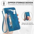thumbnail image 5 of Dteck for iPhone 16 Plus Wallet Case with Credit Card Holder Zipper Pocket, Magnetic Flip Folio Book PU Leather Phone Case Shockproof Wristlet Strap Cover for Women Men,  Blue, 5 of 7