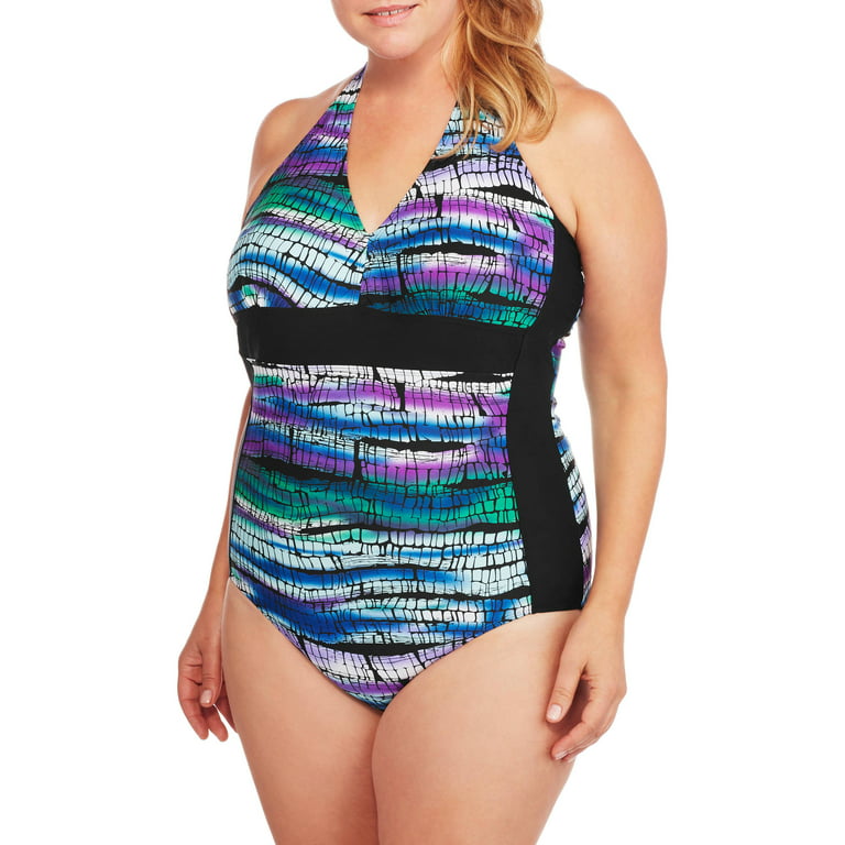 Women's Plus-Size Halter One-Piece Swimsuit with Matching Sarong 