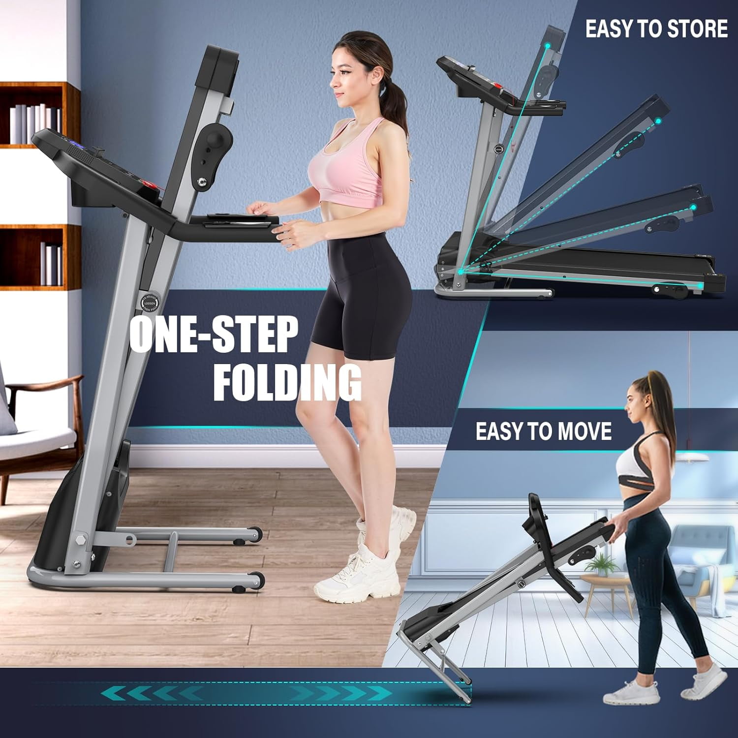 Folding Treadmill with Manual Incline, Fitness Workout Exercise Machine  LCD Screen, Shock-Absorbent Running Deck, Device Holder - Black
