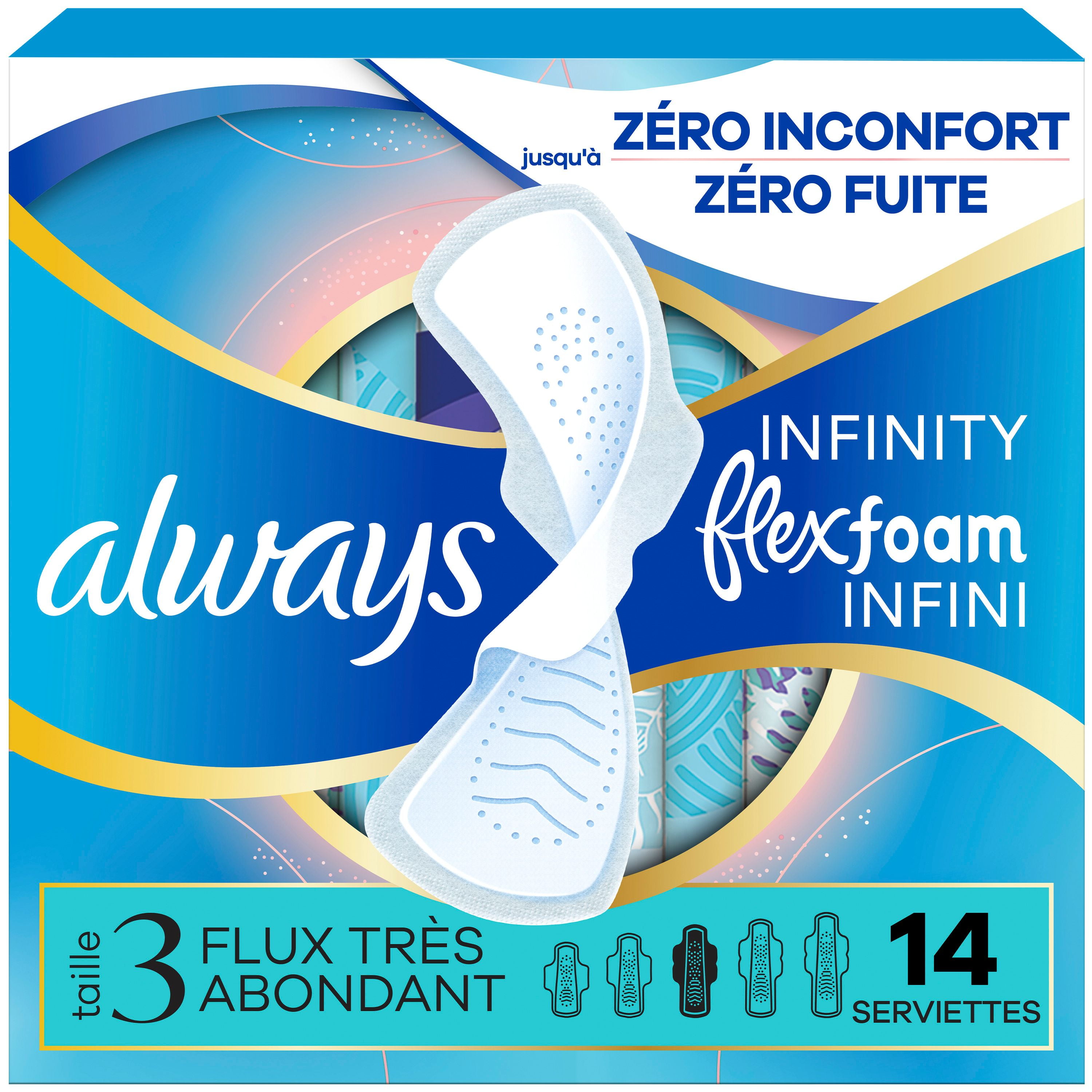 Always Infinity Feminine Pads for Women, Flexfoam Pads with Wings, Size 3, Extra Heavy Absorbency, Unscented