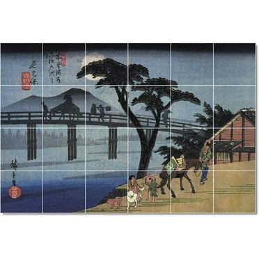 Ceramic Tile Mural-Utagawa Hiroshige Ukiyo-E Tile Mural Commercial Remodel. 25.5" w x 17" h using (24) 4.25 x 4.25 ceramic tiles