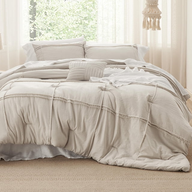 Juego de Edredón Bedsure King California con Pliegues en Cuadrícula Beige