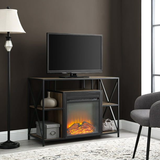 Nash 40 Fireplace Rustic Oak Tv Stand By River Street Designs Walmart Com Walmart Com