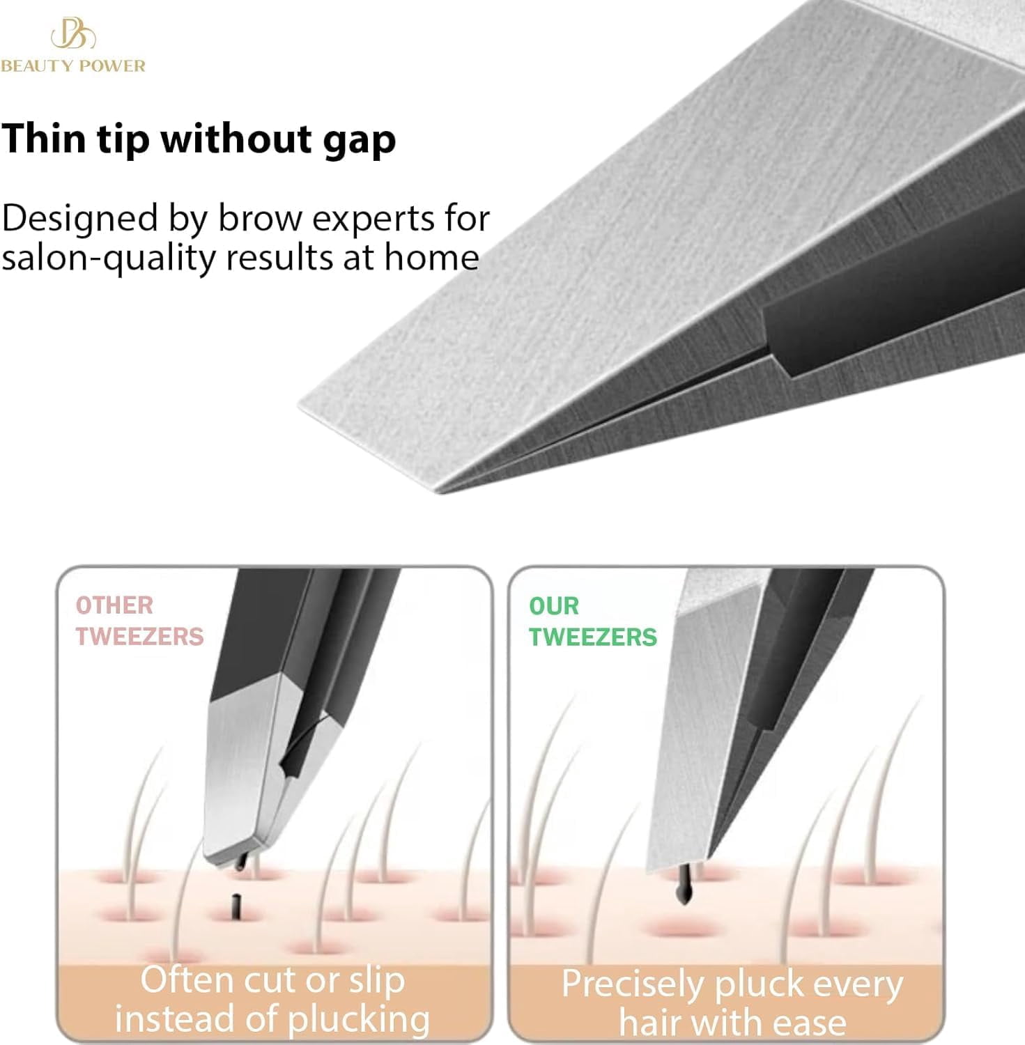 Beauty Power Professional Tweezers Set – Slant & Point, Ultra Precision German Stainless Steel Tweezers for Eyebrows, Chin, Ingrown Hair & Facial Grooming – Lightweight + Travel Case - Gif Idea