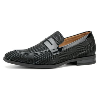 Men's Patent Leather Sparkle Bling Dress Shoes, Slip-On with Metal