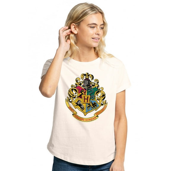 Harry Potter Hogwarts Crest Women's Graphic T-Shirt Rolled Sleeve Tee