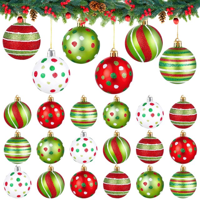 24 piezas de adornos de bolas para árbol de Navidad, decoraciones para árbol de Navidad irrompibles de 2,4 pulgadas, bolas navideñas de plástico con lazos para colgar, juego de adornos navideños rojos
