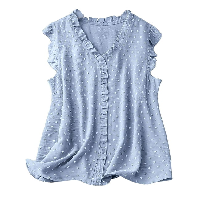Timegard Camisoles d'Été pour Femmes à Volants, Col en V, Sans Manches, Légères, Débardeurs Décontractés Amples, Blouse