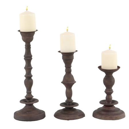 Decmode Rustic 13, 17, And 19 Inch Dark Brown Metal Candle Holder - Set of 3