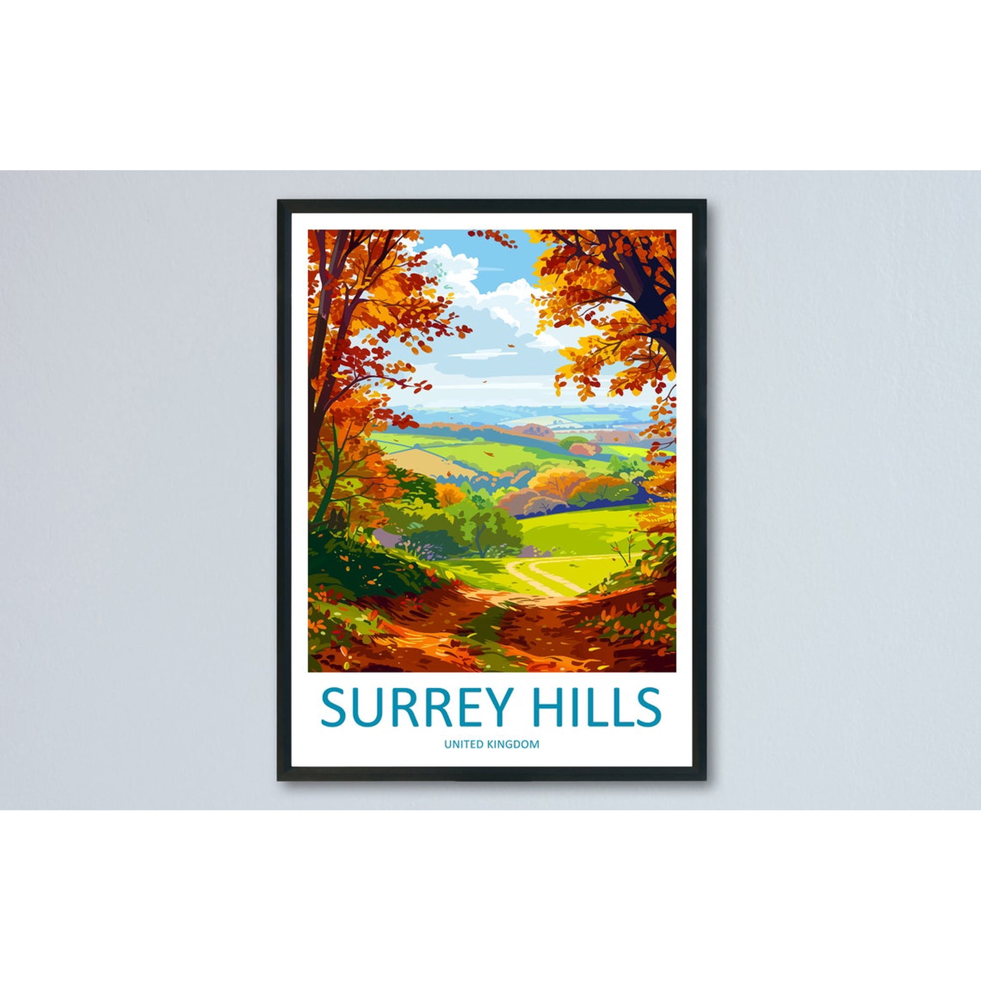 Surrey Hills Travel Poster Travel Inspired Home Office Gallery Wall And Home Decor
