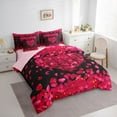 thumbnail image 3 of jejeloiu Romantic Loves Pattern 7pcs Bedding Comforter Set,Western Valentine Day Queen Bedding Sets,Red Flowers Floral Queen Sheet Sets For Girls Kids,Luxury Bedroom Decor Reversible, 3 of 8