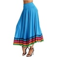 thumbnail image 6 of Aislor Women's High Waist Colorful Stripe Hem Skirt Embroidered Ballroom Dance Folk Dancing Clothing Sky Blue 87cm L, 6 of 7