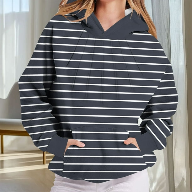 Ailaofu Women Stripe Pullover Long Sleeve Outwear Base Layer Warm Soft Fall Winter Top