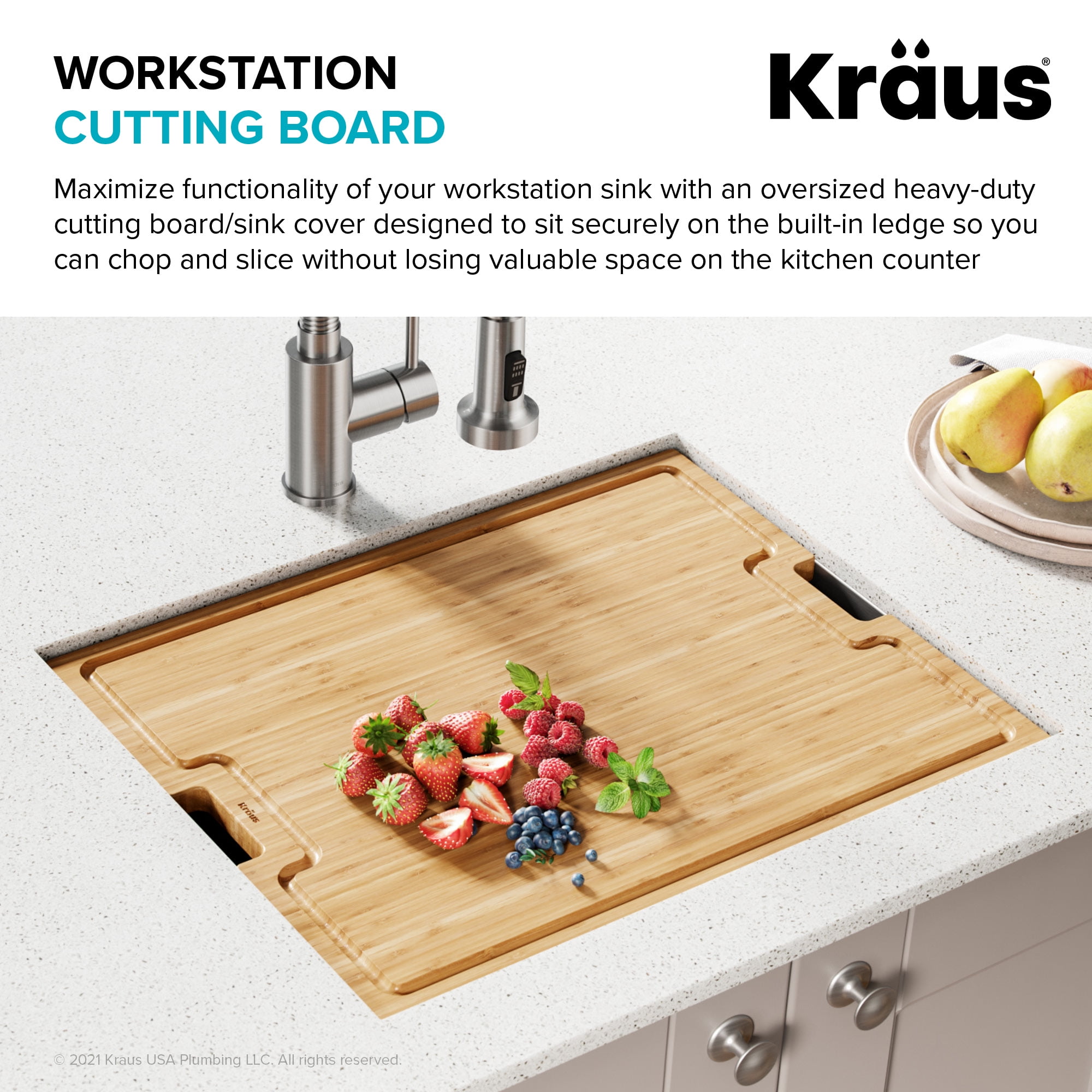 KRAUS Organic Solid Bamboo Cutting Board for Kitchen Sink 19.5 in. x 12 in.