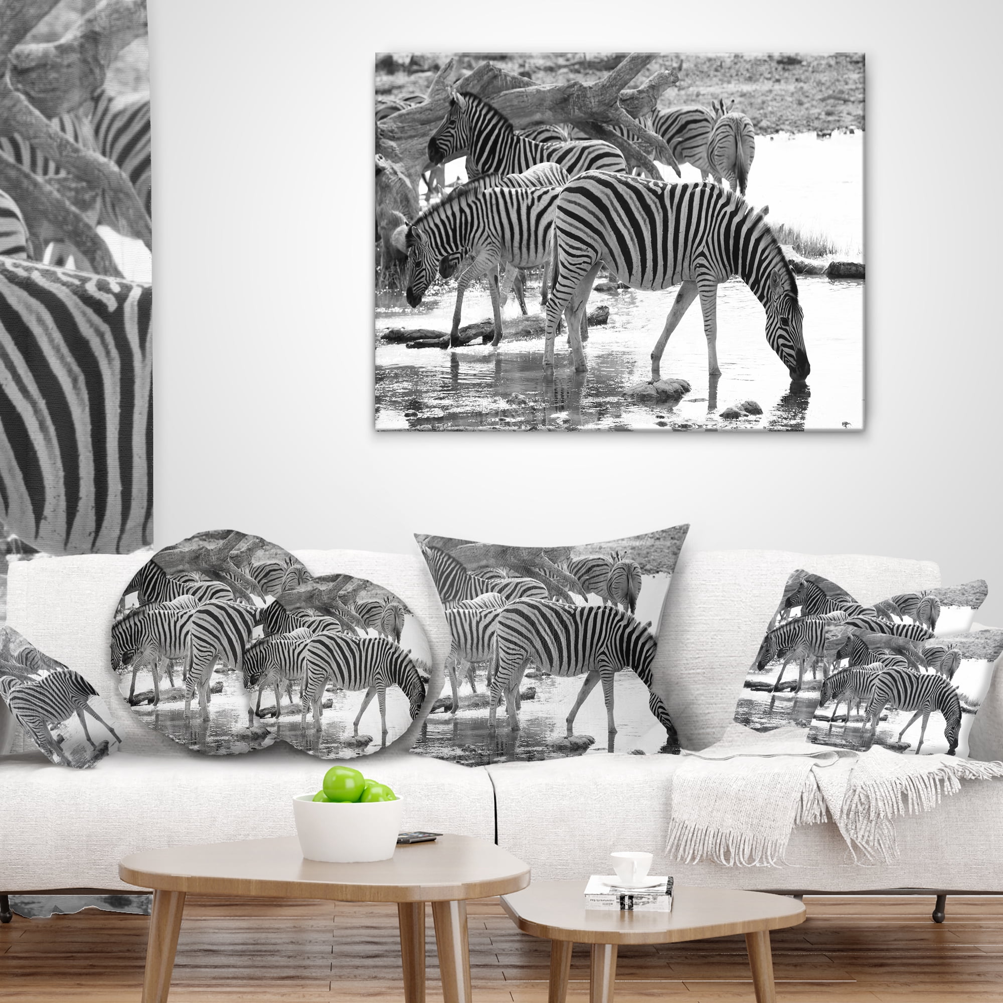 Designart Herd of Zebra Black and White - African Throw Pillow - 16x16