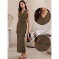 thumbnail image 2 of DARING DIVA Women's Satin 2 Piece Maxi Skirt Set Button V Neck Vest Tops Long S Brown, 2 of 6