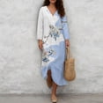 thumbnail image 4 of DISNIMO Floral Printed Maxi Dresses for Women Loose V Neck Dress Lightweight 3/4 Sleeve Midi Dress Fashion Long Shift Dresses, M, 4 of 6