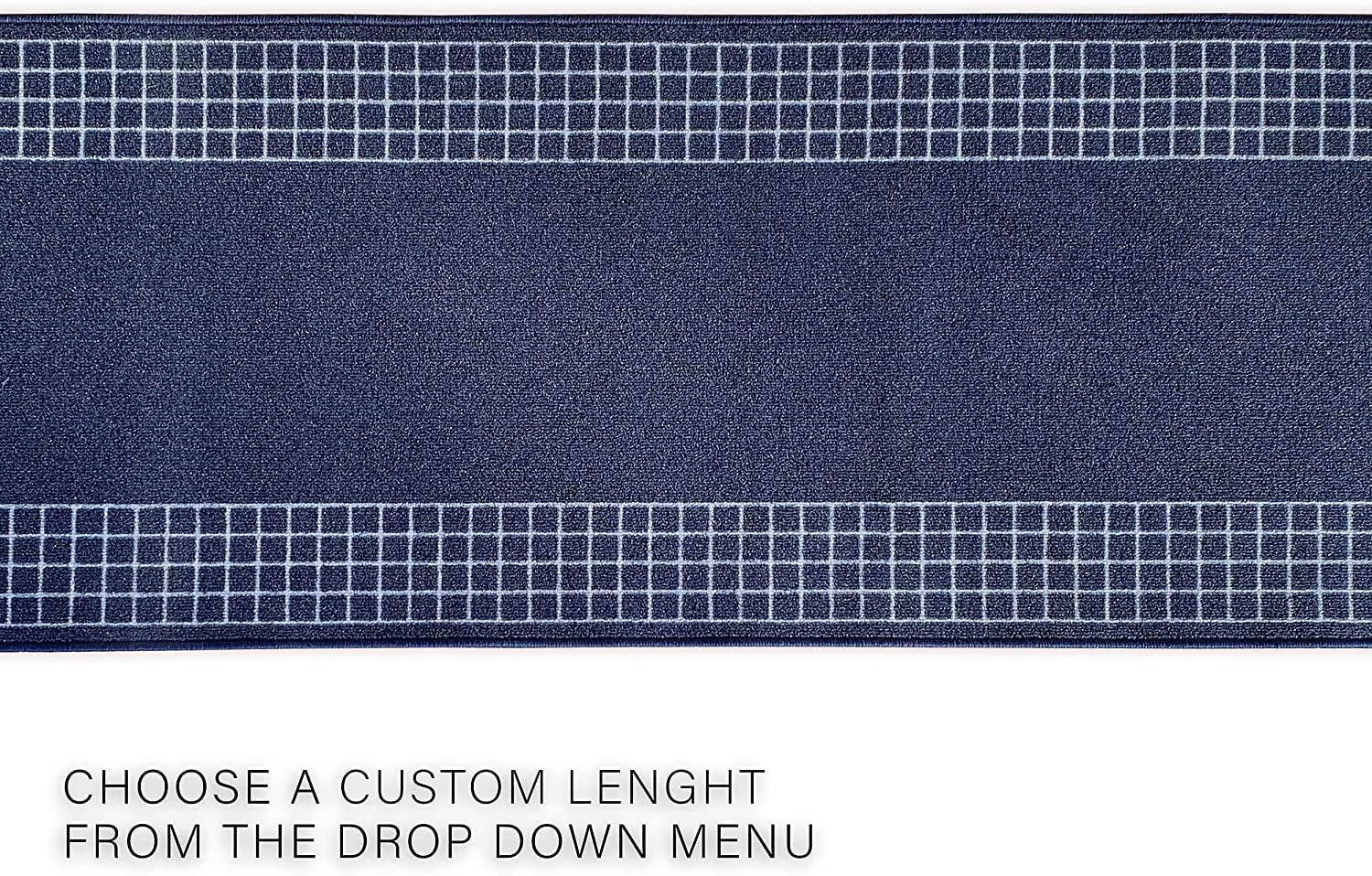 Runner Rug for Hallway Checkered Bordered Blue Color 26 Inch or 31 Inch Wide by Your Length Choice Slip Resistant Rubber Backing Stain Resistant Pile Stair Runner