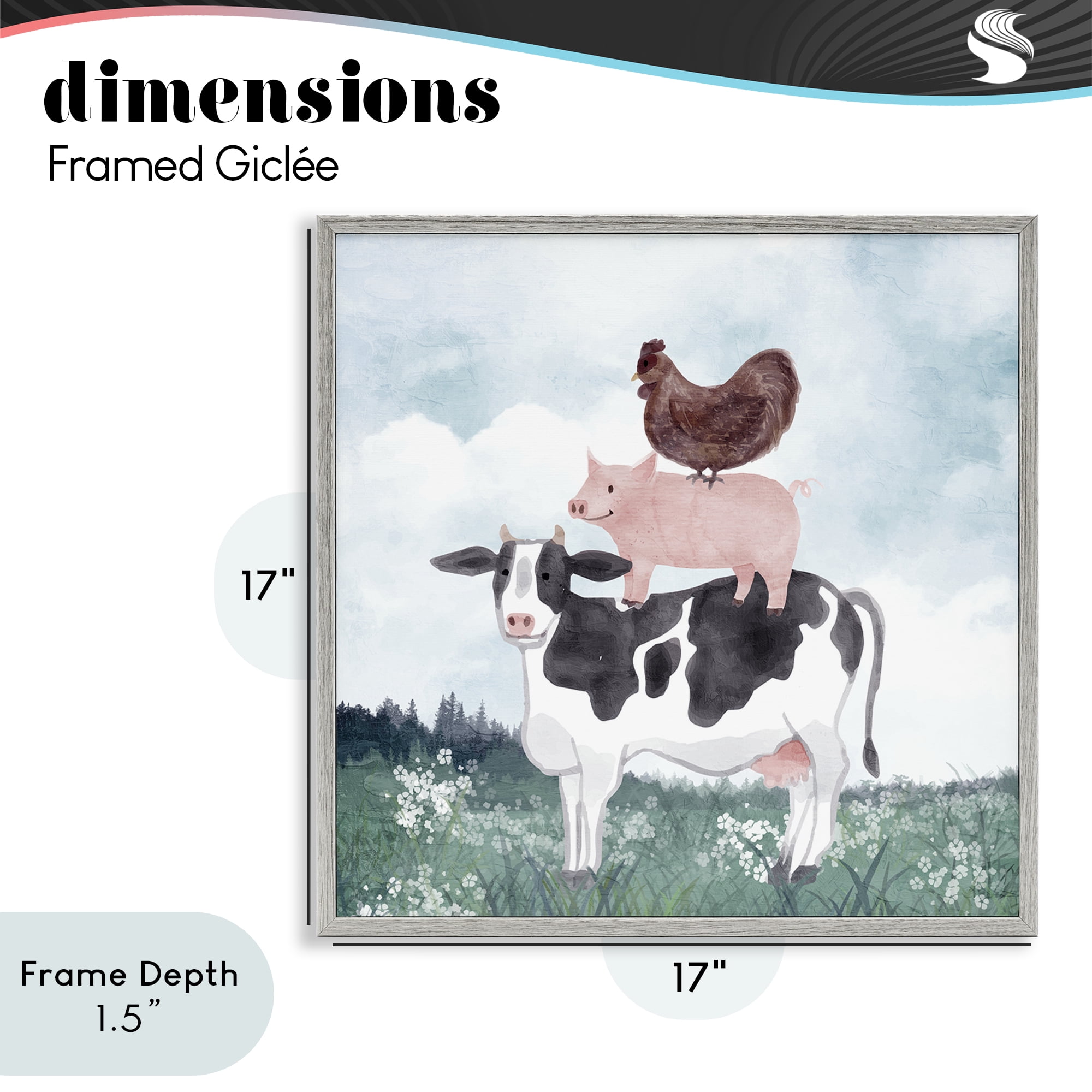 Stupell Industries Muted Stacked Farm Animals Gray Framed Giclee Art, design by Kim Allen