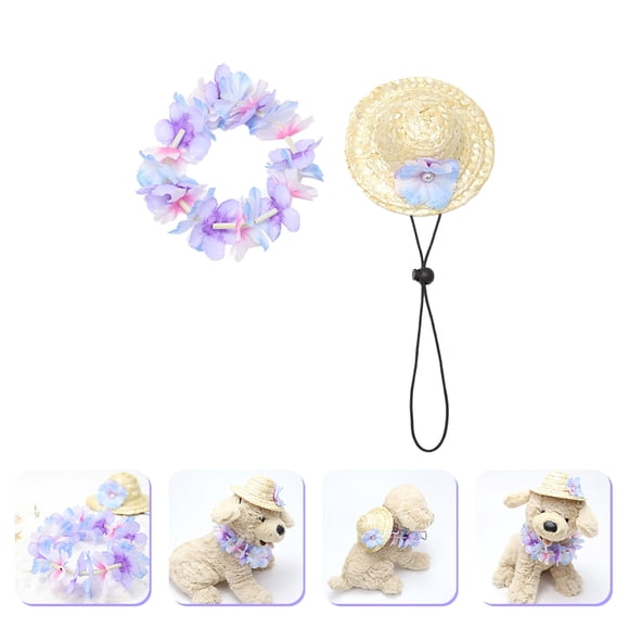OHOIOLLA 1Jgo Accesorio De Sombrero Y Guirnalda De Paja Para Perros Y En Polyester Azul Para