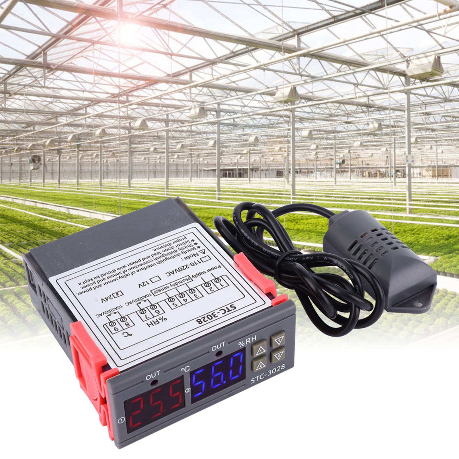 STC-3028 Digital Display Temperature and Humidity Controller Meter with Integrated Sensor (24V)