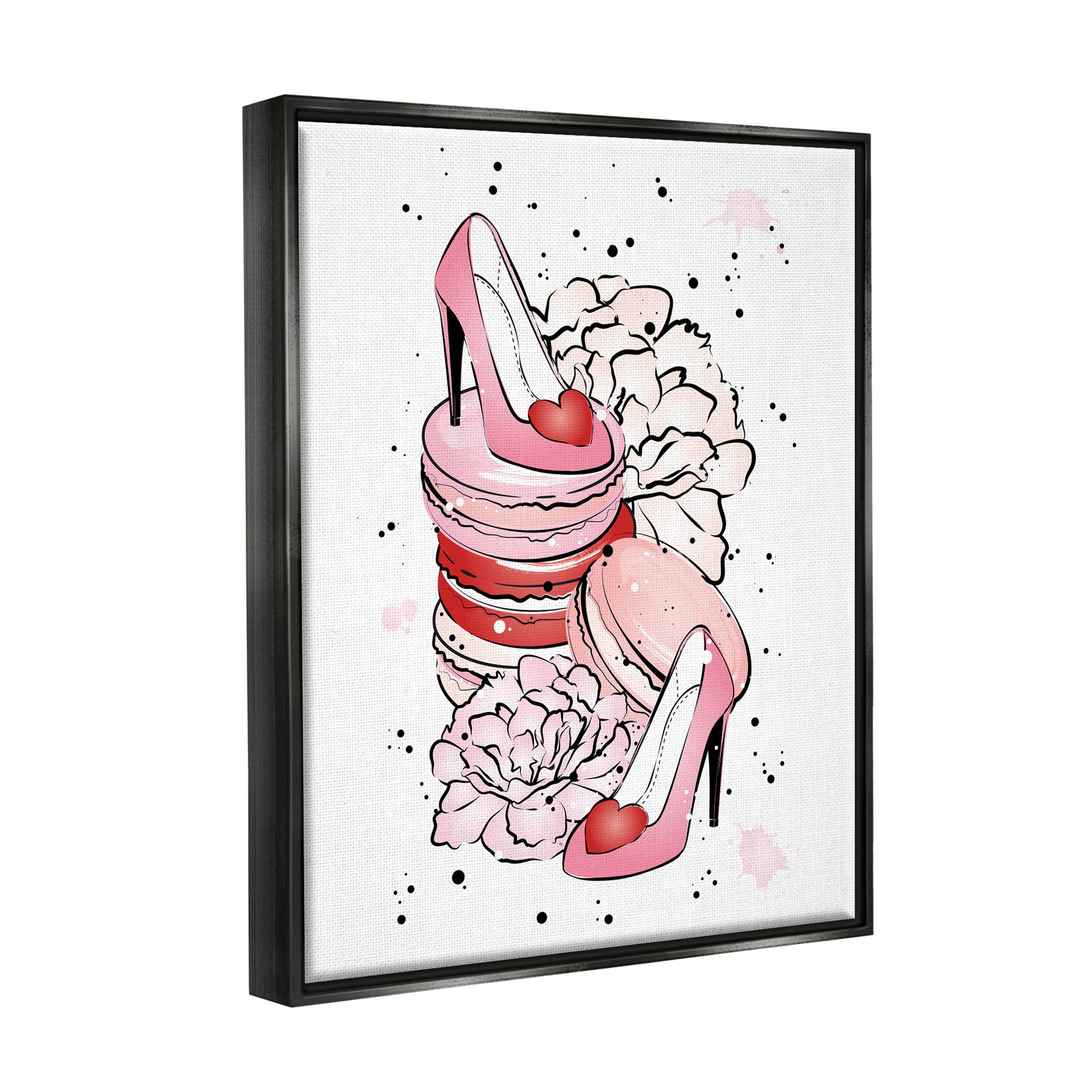 Pink Glam Heart Heels Macarons Beauty & Fashion Graphic Art Jet Black Framed Art Print Wall Art