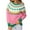 Pink, variant on Sweater for Women Christmas Floral Print Color Block Stripe Long Sleeve Knitted Crew Neck Fall Knitwear