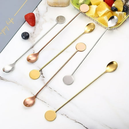 

QXuchild Stirring Spoon Mirror Polished Non-slip Ergonomic Design Round Handle Anti-rust Mix Stainless Steel Dishwasher Safe Coffee Spoon for Bar