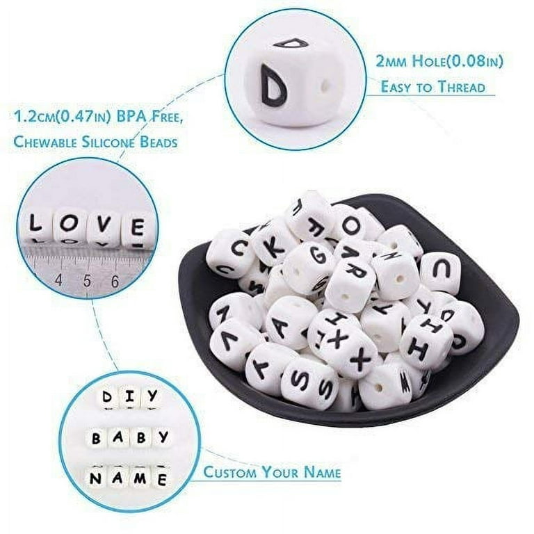 Silicone Teething Beads 104pcs DIY Teether Beads BPA Free Alphabet Letter  Beads Bulk for Baby Name / Letter 