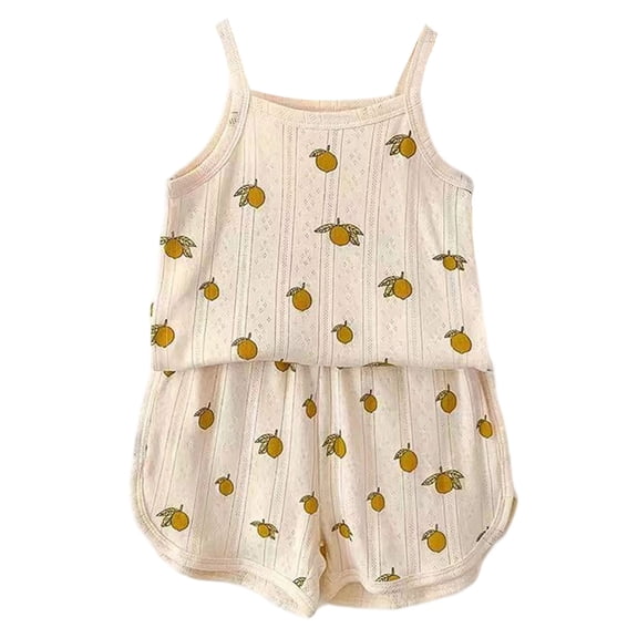 Quealent Girl's 2 Piece Outfits Casual Floral Print Sleeveless Cami Tops Elastic Waist Shorts Set Cute Summer Girls Clothes (Yellow, 8-9 Years)
