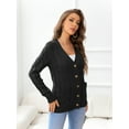 thumbnail image 3 of CALIPESSA Womens Cable Knit Black Cardigan Button Front Casual Loose Long Sleeve Solid Sweater Outwear With Pocket For Fall Winter L, 3 of 5