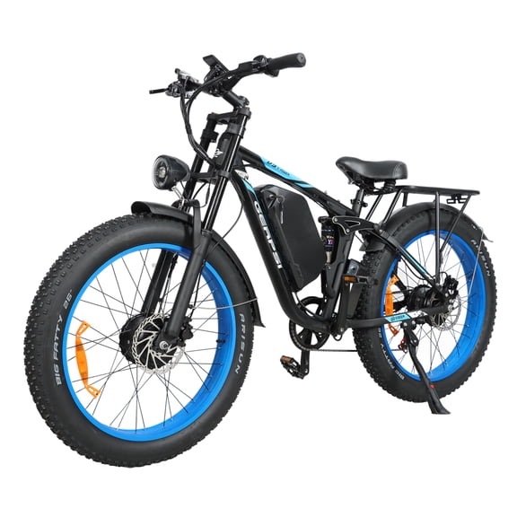 BAOLUJIE DP-2603 Electric Bike,Dual Motor,52V 32Ah Removable Battery,Max Speed 38 Mph,26*4.0’’ All Terrain Fat Tire,Full Suspension Hydraulic Disc Brakes,Dual-shoulder Shock Absorption,Blue