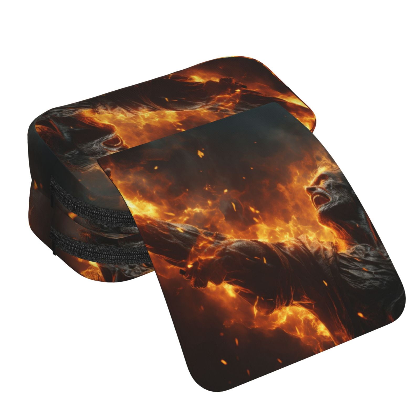 Rateoe Cool Fire Man Pattern Double Clamshell Pen Case, Storage Organizer with Two Zipper Compartments– Holds Up to 50 Pencils & Pens