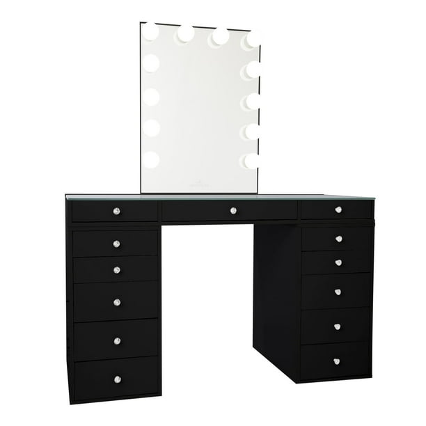 Impressions Vanity Desk Slaystation Plus 2 0 Makeup Table With 5 Drawers Unit Bundle Of Glass Top Storage Tabletop Hollywood Mirror Dresser Organizer For Bedroom Livingroom Problack Com Impressions Vanity Desk Slaystation, Hollywood Makeup Mirror And Desk