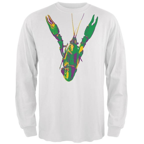 Mardi Gras Crawfish White Adult Long Sleeve T-Shirt - Large