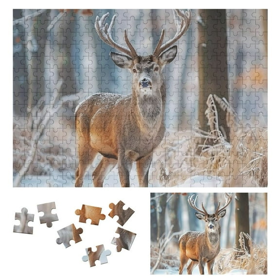 JRXY Deer Snow Forest Wooden Jigsaw Puzzle Challenging Difficult Wood Puzzles for Adults Gift for Family Friends 300 PCS