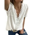 thumbnail image 1 of Qmyliery Women Loose Jacquard T-shirt, Adults Casual Solid Color Short Sleeve V-neck Lace Shirt, 1 of 9