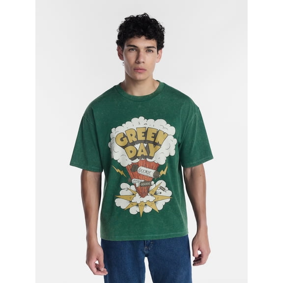 Green Day Men's and Men's Big & Tall Mineral Wash Boxy Graphic Tee, Sizes XS-5XB, MT-4XLT