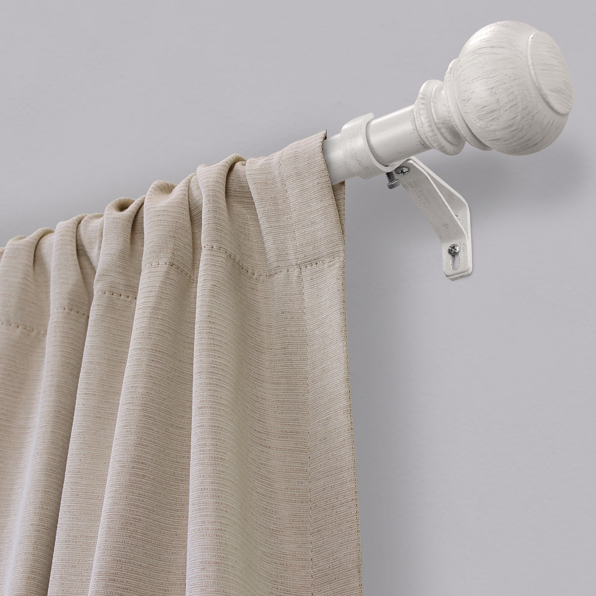 Better Homes & Gardens Whitewashed Wood Single Curtain Rod, 1 in, 120-180 in