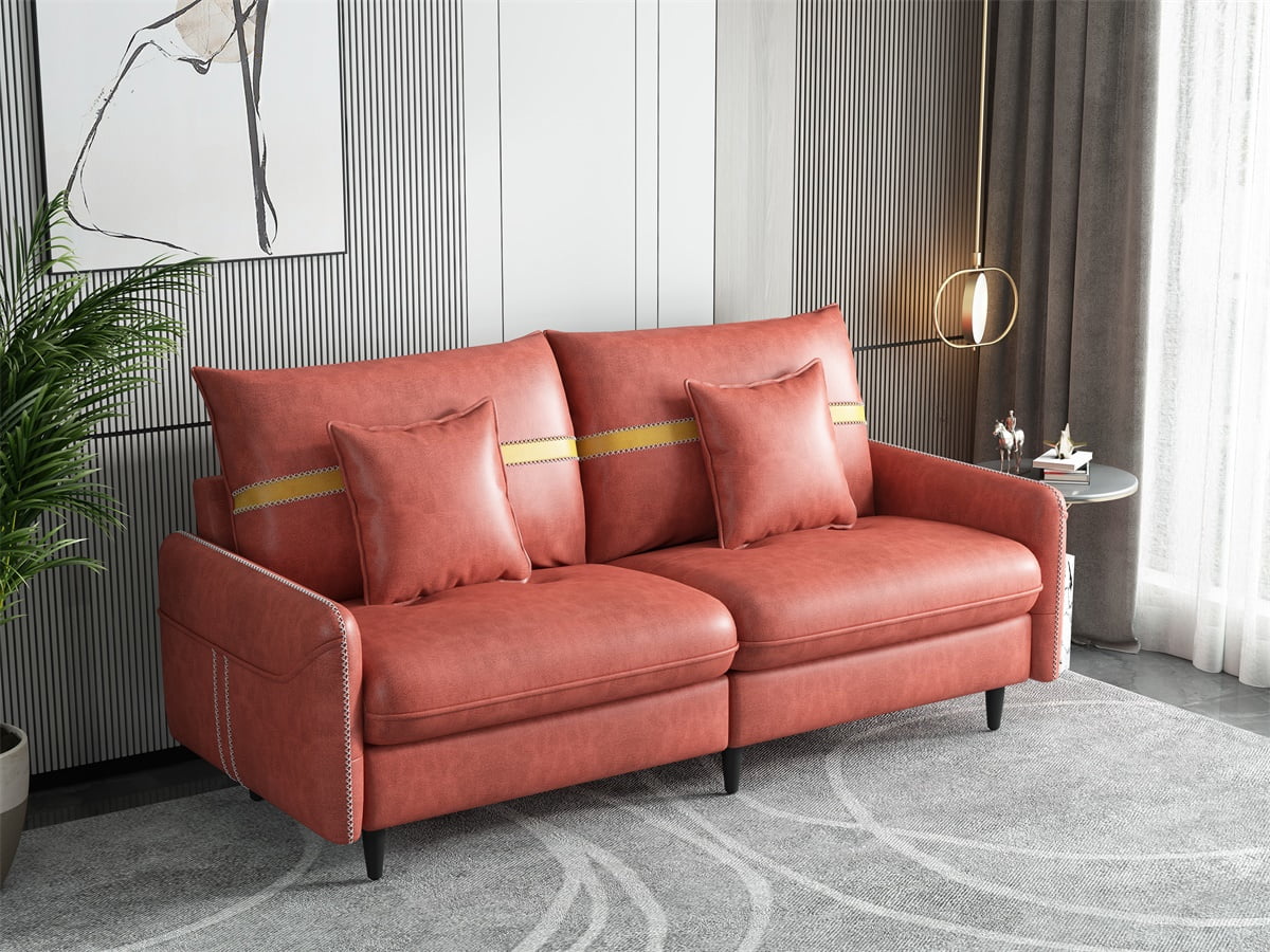 Resenkos 3-Seat Sofa Couch, Tufted Love Seat with 2 Pillows, Orange