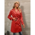 thumbnail image 5 of Women'S Double Breasted Long Sleeves Long Trench Coat Windproof Classic Lapel Slim Overcoat with Belt Red L, 5 of 6