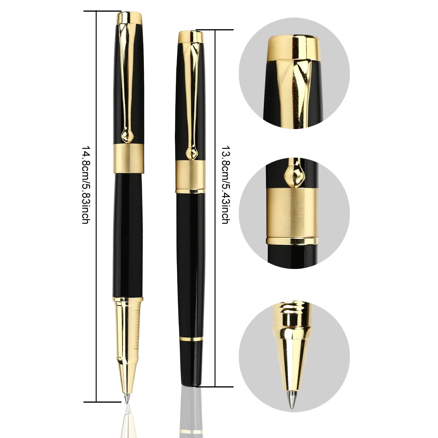 Ballpoint Pen Black Refill Luxury Line Width 0.5mm Ball Gift Set For Men & Women Professional Executive Office Nice Ballpens Classy Box (2 Black)