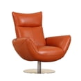 thumbnail image 2 of Modern Lounge Chair In Leather - 22" Orange Kiln-dried Hardwood 3-layer Foam Cushioning Stainless Steel Base Solid Wood Frame Seat With Reinforced Corners High Cushion, 2 of 5